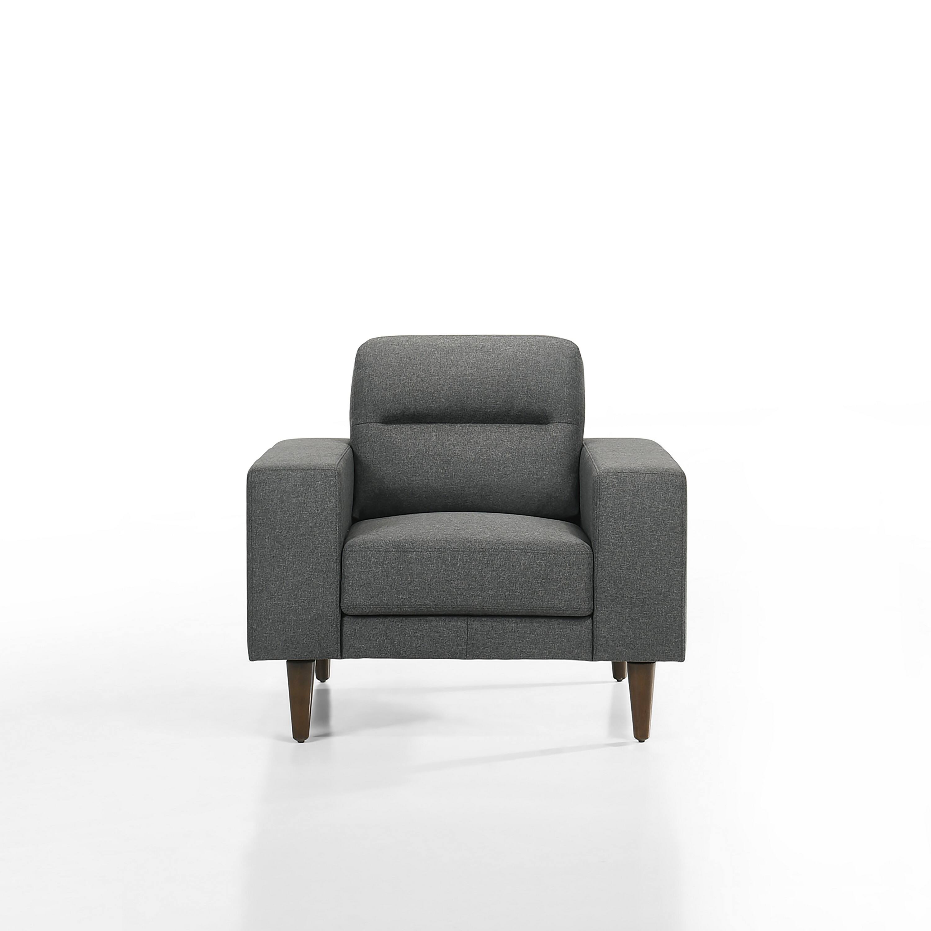 Angle. Manhattan Lane - Vile Accent Chair, Plush Gray Fabric, Classic Tape Solid Wood Legs - Gray, Brown.
