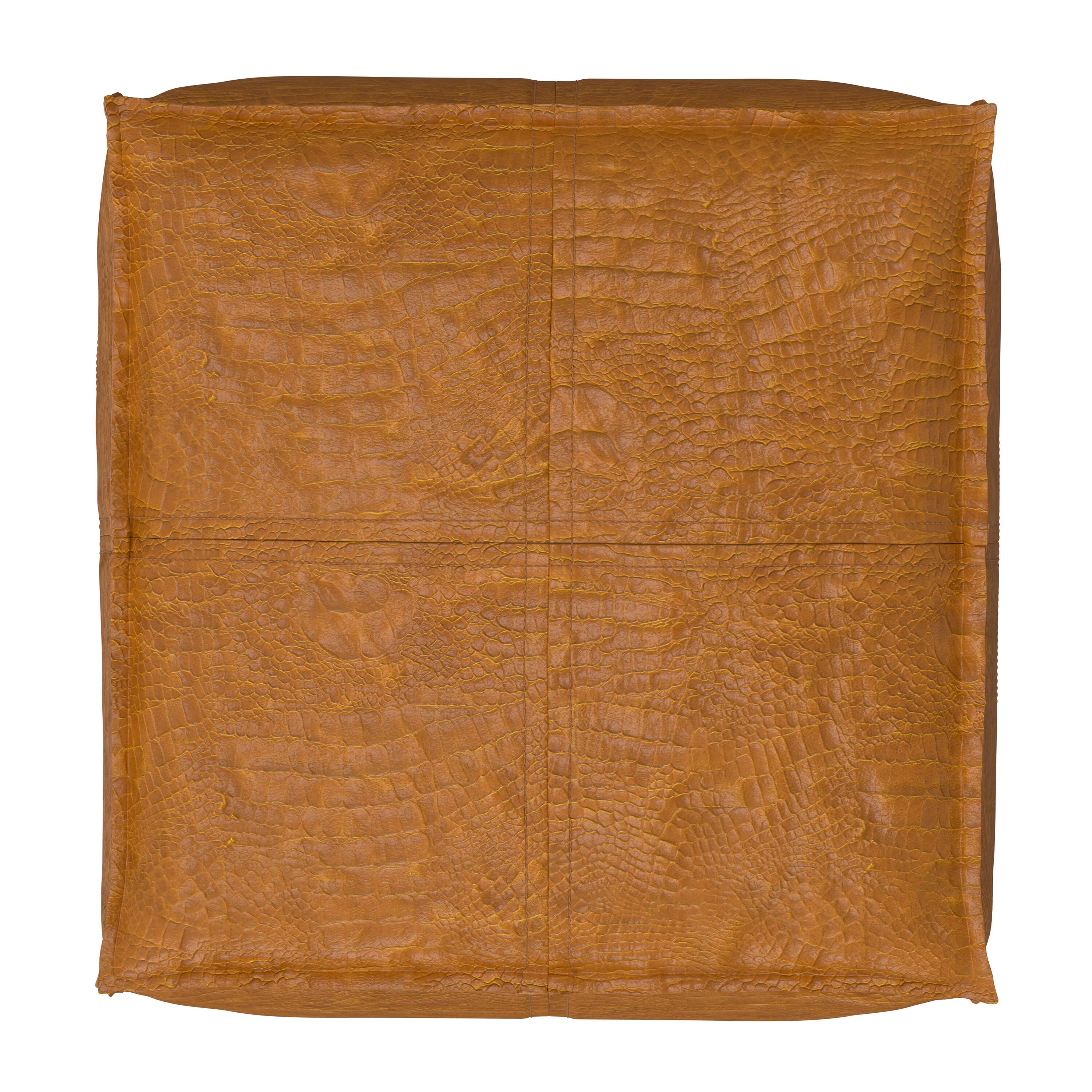 Back. Simpli Home - Brody 18 inch Wide Boho Square Pouf in Tan Genuine Leather - Tan.