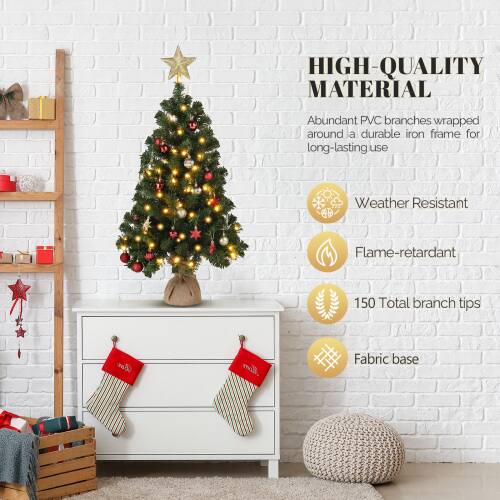 HIGH-QUALITY MATERIAL  
Abundant PVC branches wrapped around a durable iron frame for long-lasting use  
Weather Resistant  
Flame-retardant  
150 Total branch tips  
Fabric base