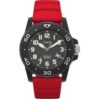Timex Men's Main Street 42mm Watch - Red Strap Black Dial Black Case - Red - Front_Zoom