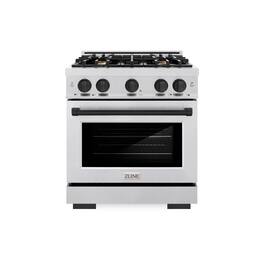 ZLINE - Autograph 30 in. Select Dual Fuel Satin Steel Range w/ 4 Burners & Black Accents (HDRSZ-30-MB) - Stainless Steel