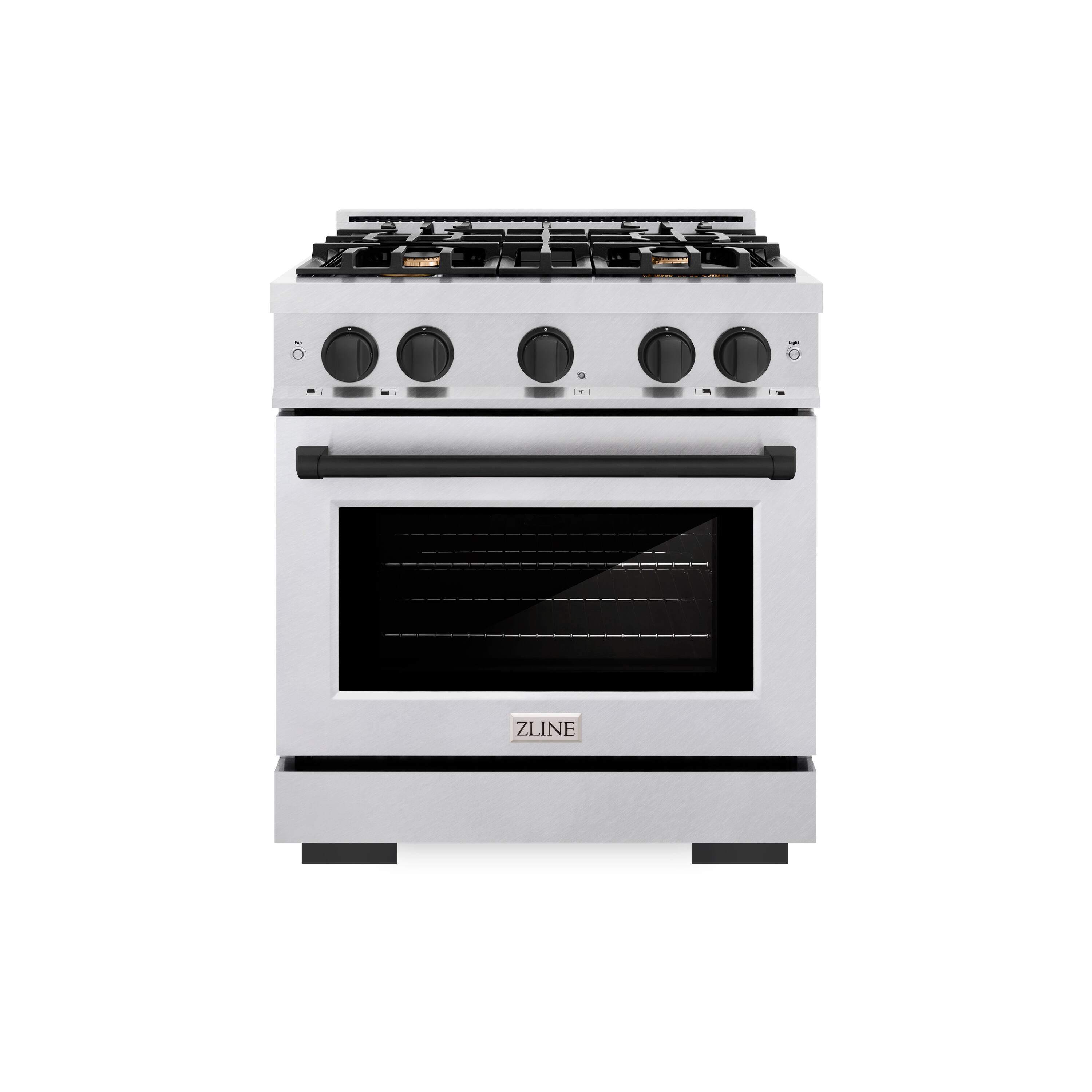 Front. ZLINE - ZLINE Autograph 30 in. Select Dual Fuel Satin Steel Range w/ 4 Burners & Black Accents (HDRSZ-30-MB) - Stainless Steel.