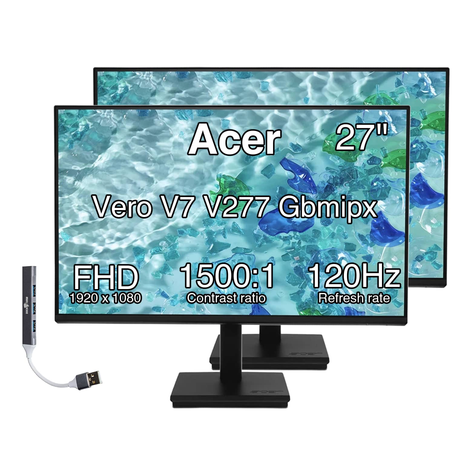 Photos - Monitor Acer  27" FHD IPS  with 4ms Response Time, Anti Glare, VESA Mount , HDMI, VGA & DKZ Hub, Color 2 Pack - Black (100mm)