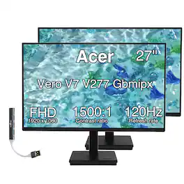 Acer - Vero V7 V277 Gbmipx 27" FHD IPS Monitor, Anti-Glare, VESA Mount (100mm), VGA & DKZ Hub, (UM.HV7AA.G07) 2 Pack - Black