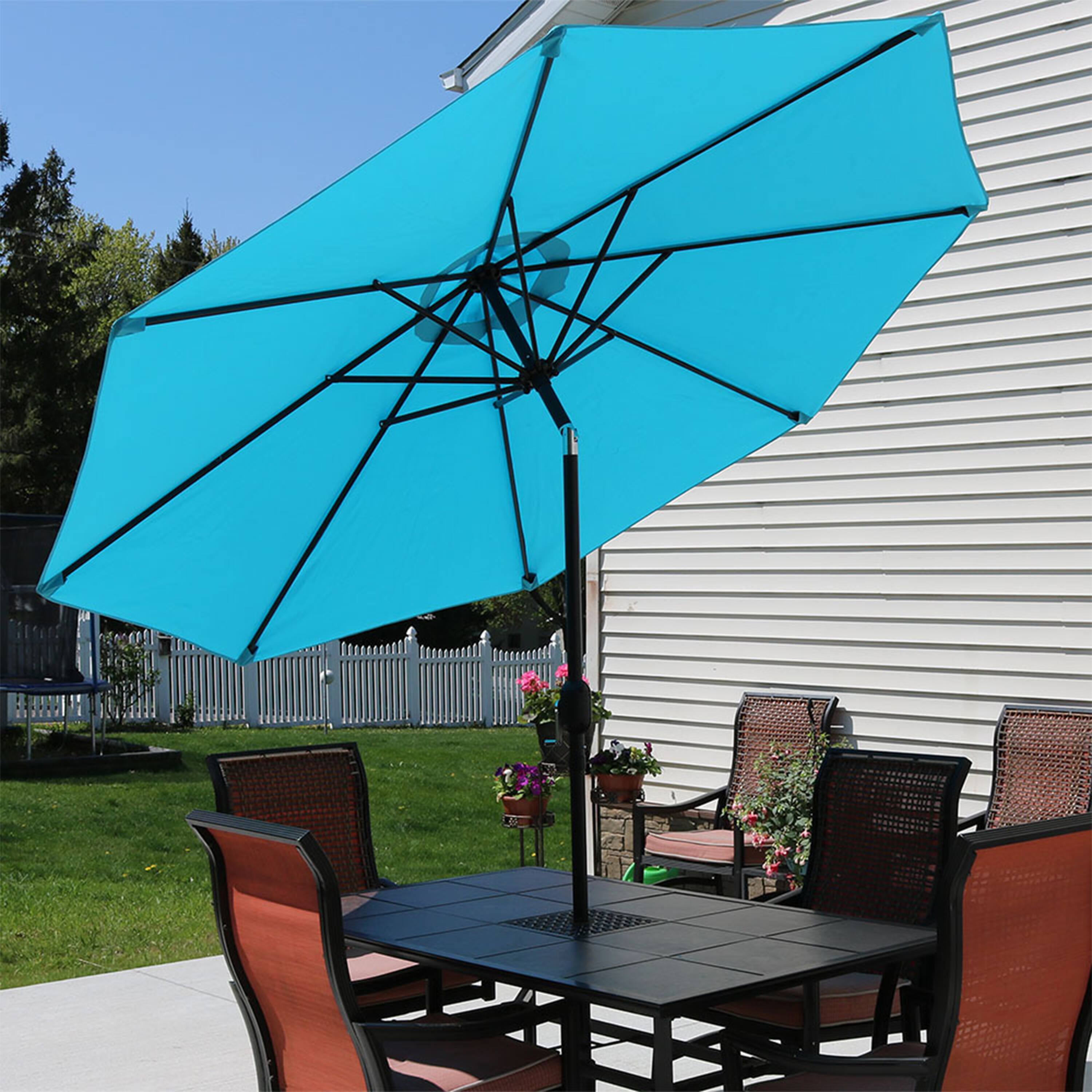 Alt View 1. Sunnydaze - 9 ft Aluminum Patio Umbrella with Tilt and Crank - Turquoise.