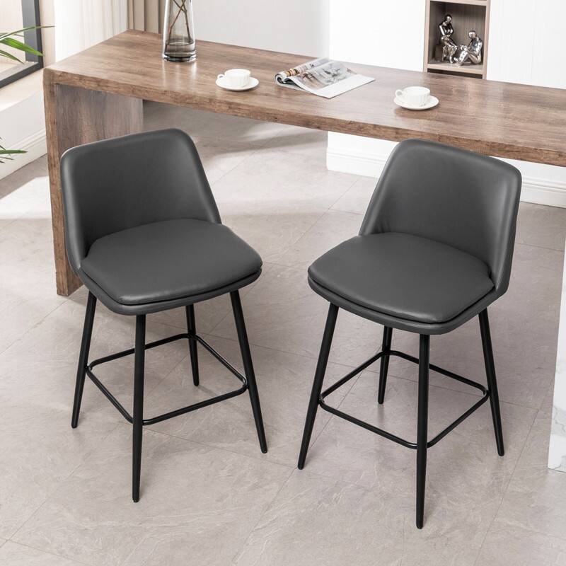 Alt View 5. HTUTWOO - Counter Height Swivel Bar Stools Set of 2, 25.6" 360° Swivel PU Leather Barstools, Ideal for Kitchen Island & Pub - Dark Gray.