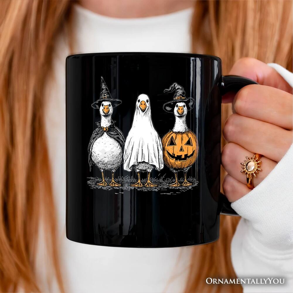 Left. OrnamentallyYou - Haunting Honkers Goose Mug, Funny Halloween Costumes Gift - Black.