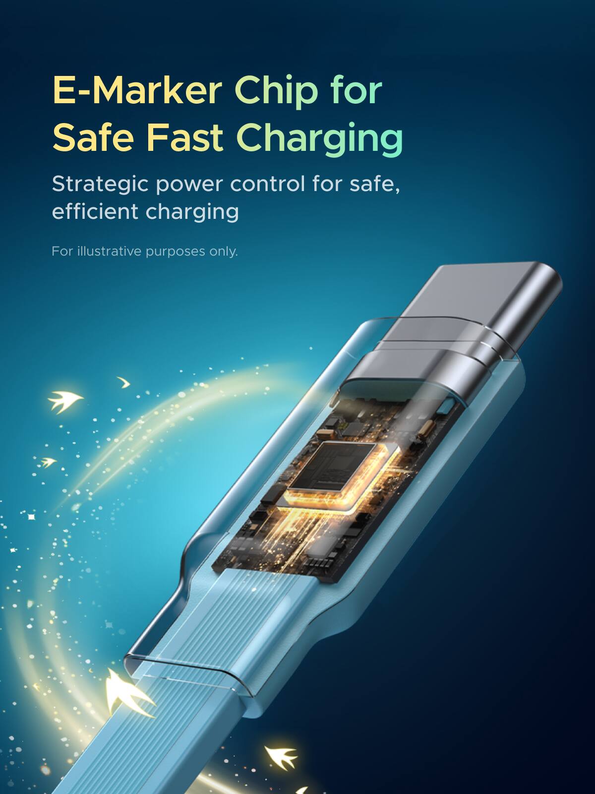 E-Marker Chip for Safe Fast Charging  
Strategic power control for safe, efficient charging  
For illustrative purposes only.