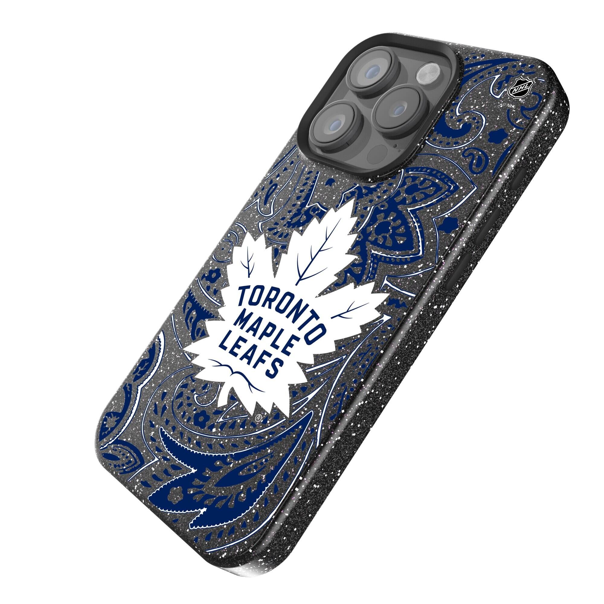 Alt View 1. Keyscaper - Black Toronto Maple Leafs Paisley Bling iPhone Case - 14 - Black.