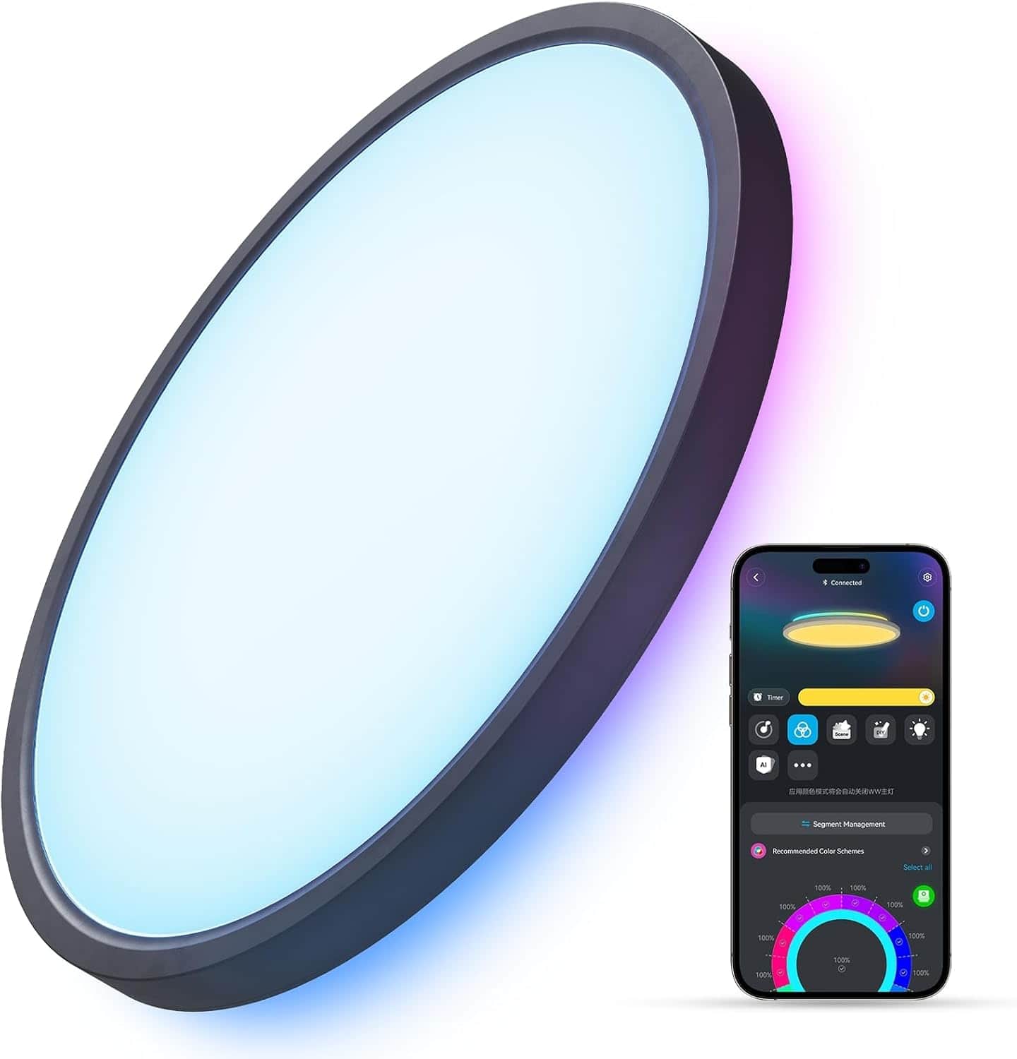 Govee - Smart RGBIC LED Ceiling Light, 2400LM Flush Mount Light Fixture，DIY Colors, Works with Alexa, 12 Inch, 1 Pack