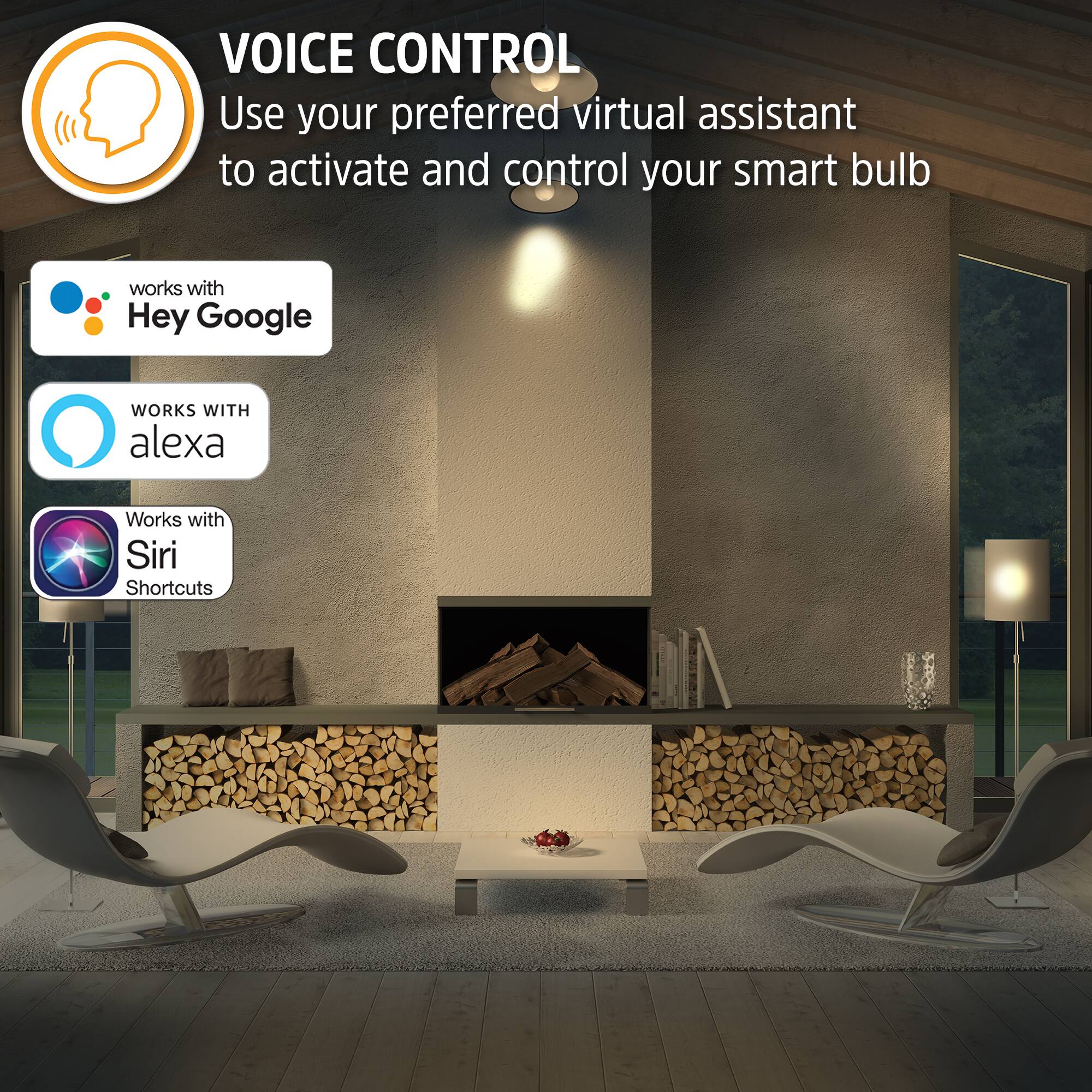 VOICE CONTROL  
Use your preferred virtual assistant to activate and control your smart bulb

- works with Hey Google
- WORKS WITH alexa
- Works with Siri Shortcuts