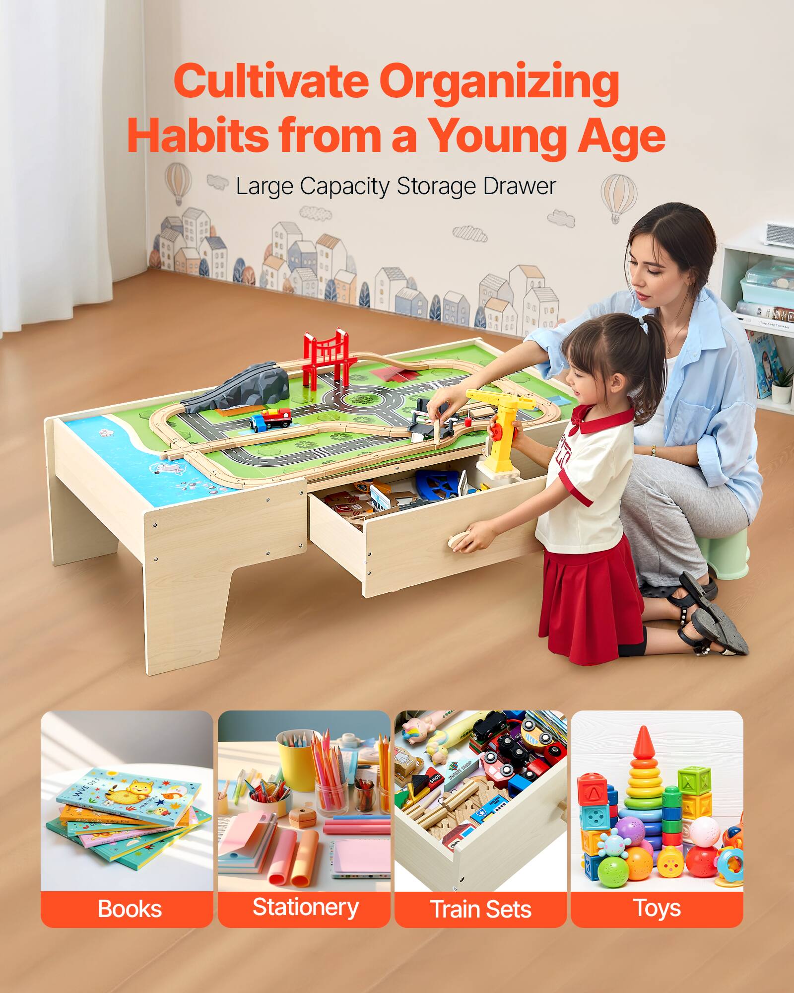 Cultivate Organizing Habits from a Young Age

Large Capacity Storage Drawer

Books  
Stationery  
Train Sets  
Toys