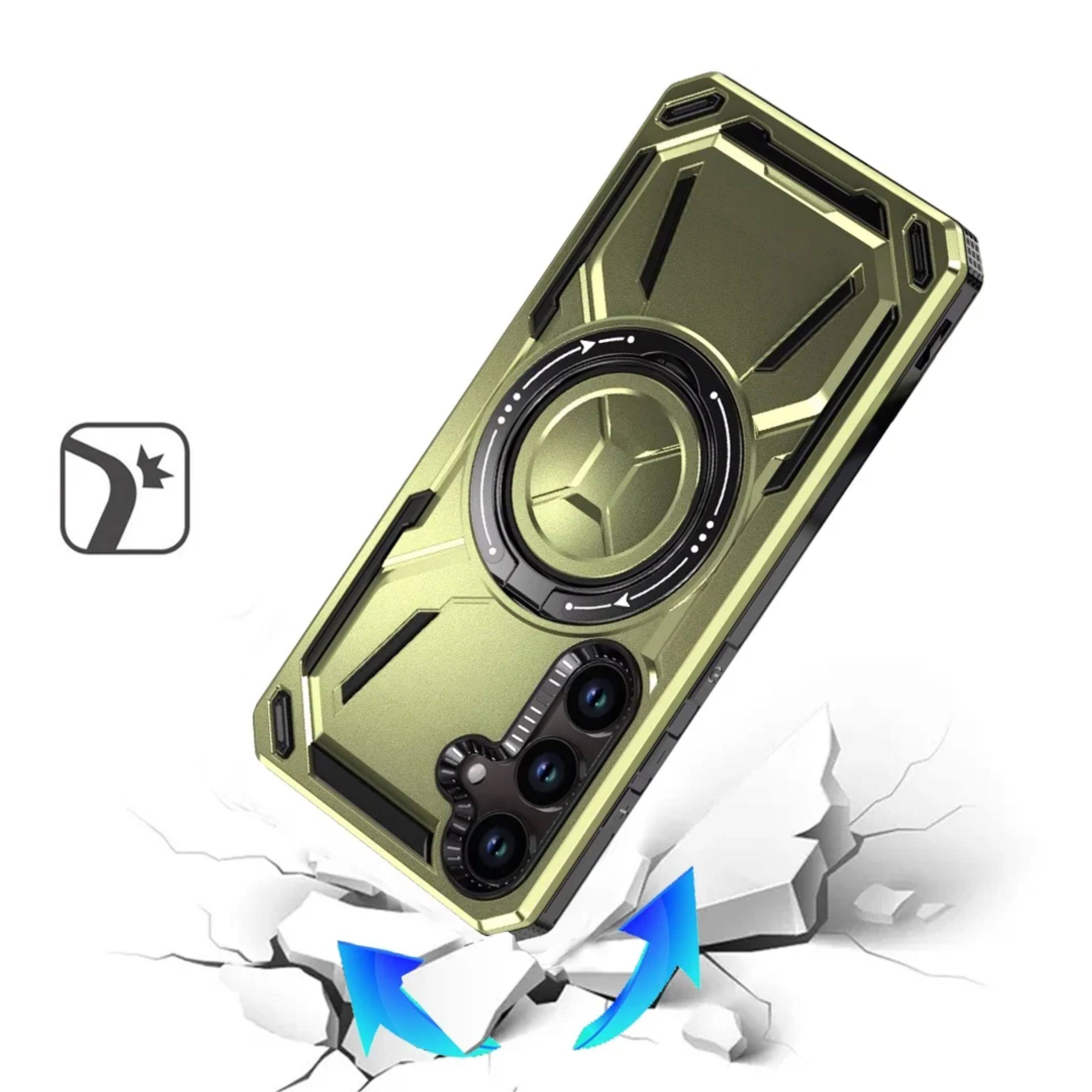 Left. Kitcheniva - Shockproof Magnetic Circle Metal Stand Rotating Phone Case With Tempered Glass For Samsung Galaxy A57 5G Midnight Green - Midnight Green.