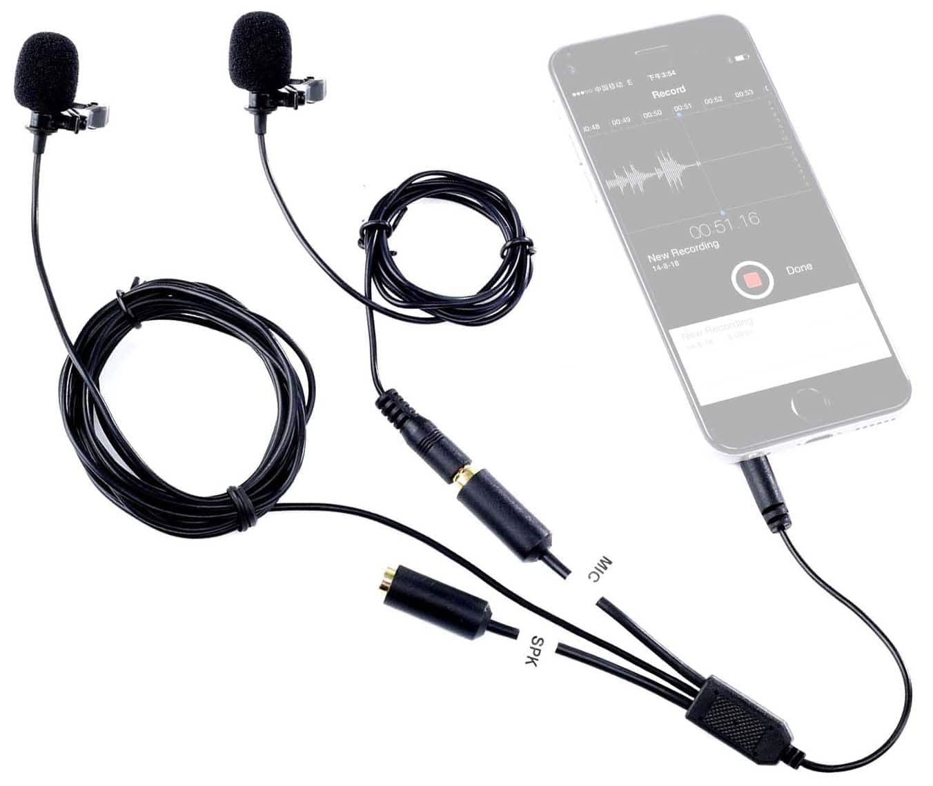 MOVO - Executive Lavalier Clip-on Interview Microphone with Secondary Mic & Headphone Monitoring Input for Smartphones