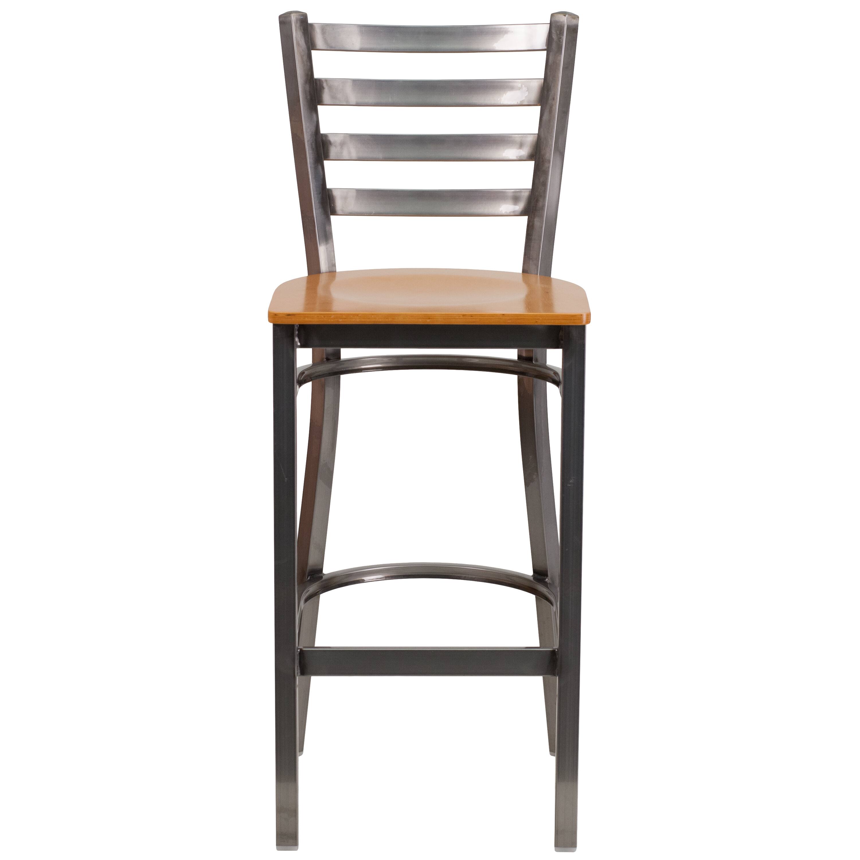Alt View 6. Emma + Oliver - 2 Pack Clear Coated Ladder Back Metal Restaurant Barstool - Natural Wood Seat/Clear Coated Metal Frame.