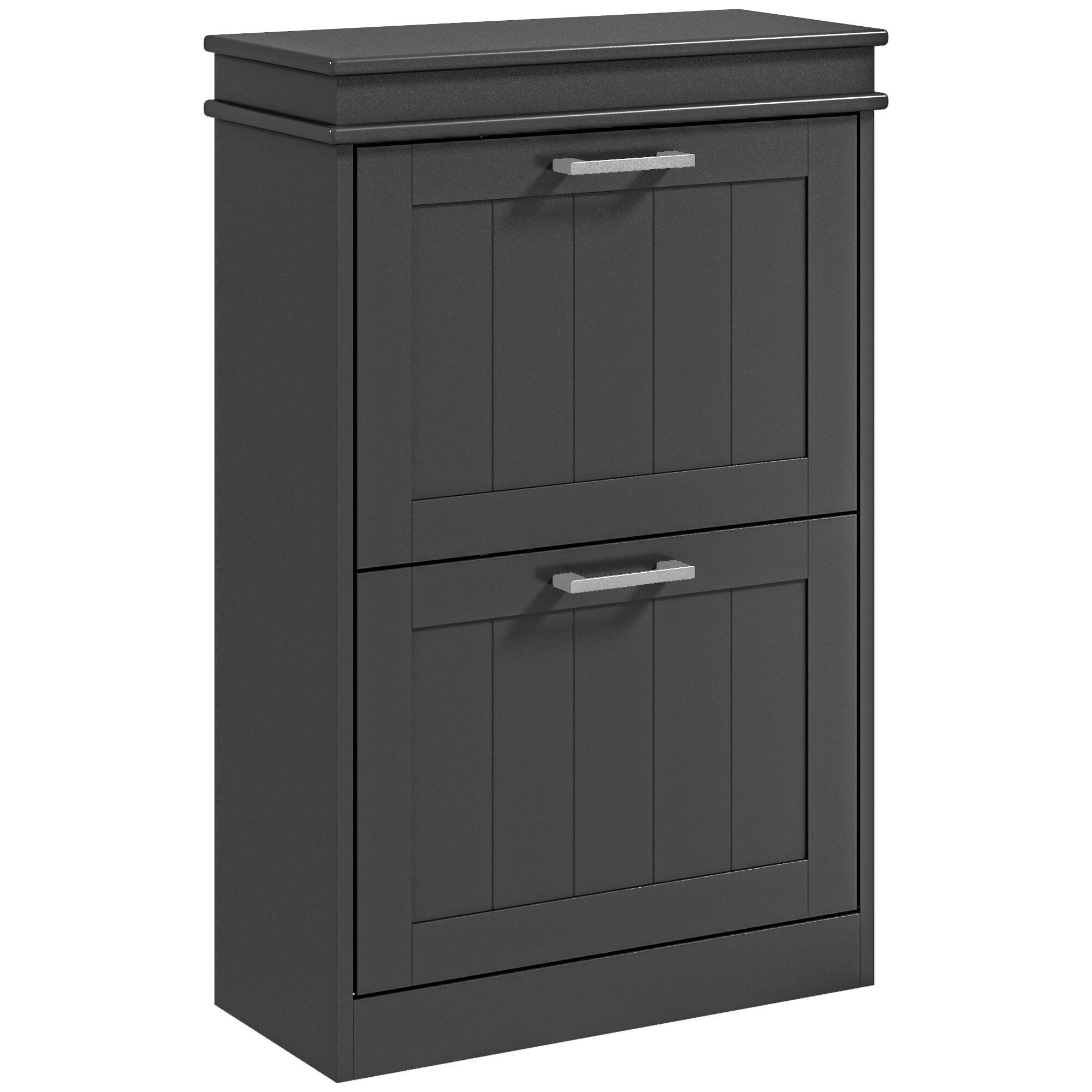 Front. Homcom - Narrow Shoe Cabinet with 2 Flip Drawers, Modern Freestanding Shoe Storage Cabinet with Adjustable Shelves - Black.