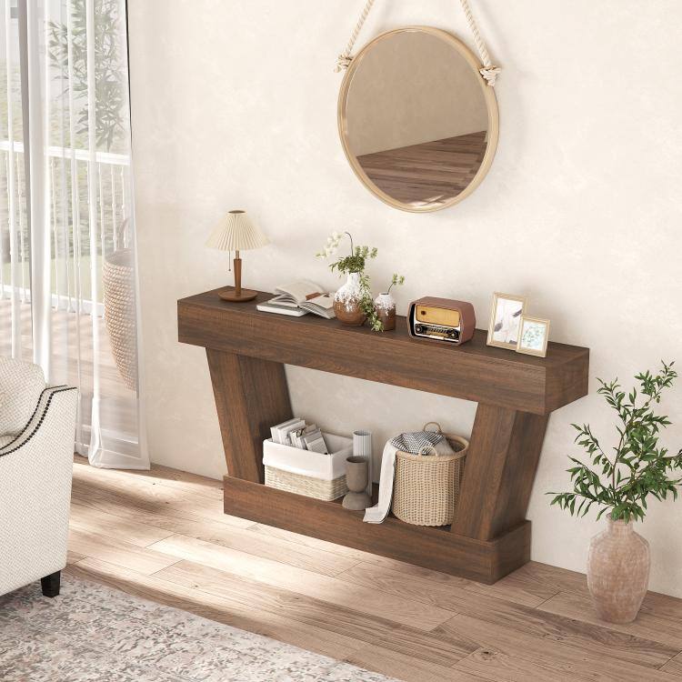 Alt View 9. PULUZ - 63 Inch Vintage Console Table, Narrow Entryway Table with Open Shelf for Living Room - Brown.
