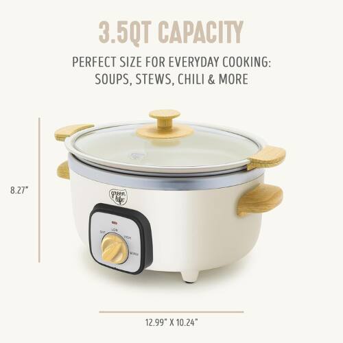3.5QT CAPACITY PERFECT SIZE FOR EVERYDAY COOKING: SOUPS, STEWS, CHILI & MORE  
8.27"  
12.99" X 10.24"