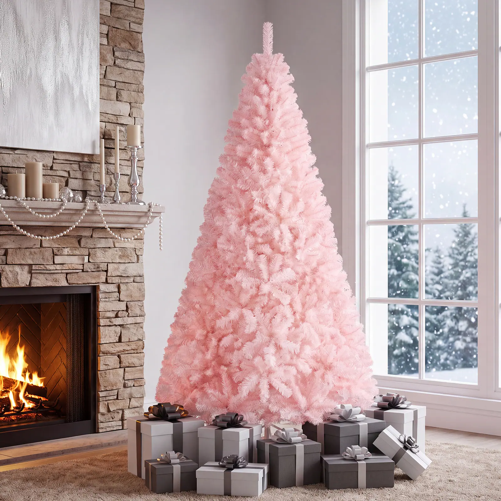 Alt View 3. Costway - 7ft Artificial Christmas Tree Hinged Full Fir Tree Metal Stand - Pink.