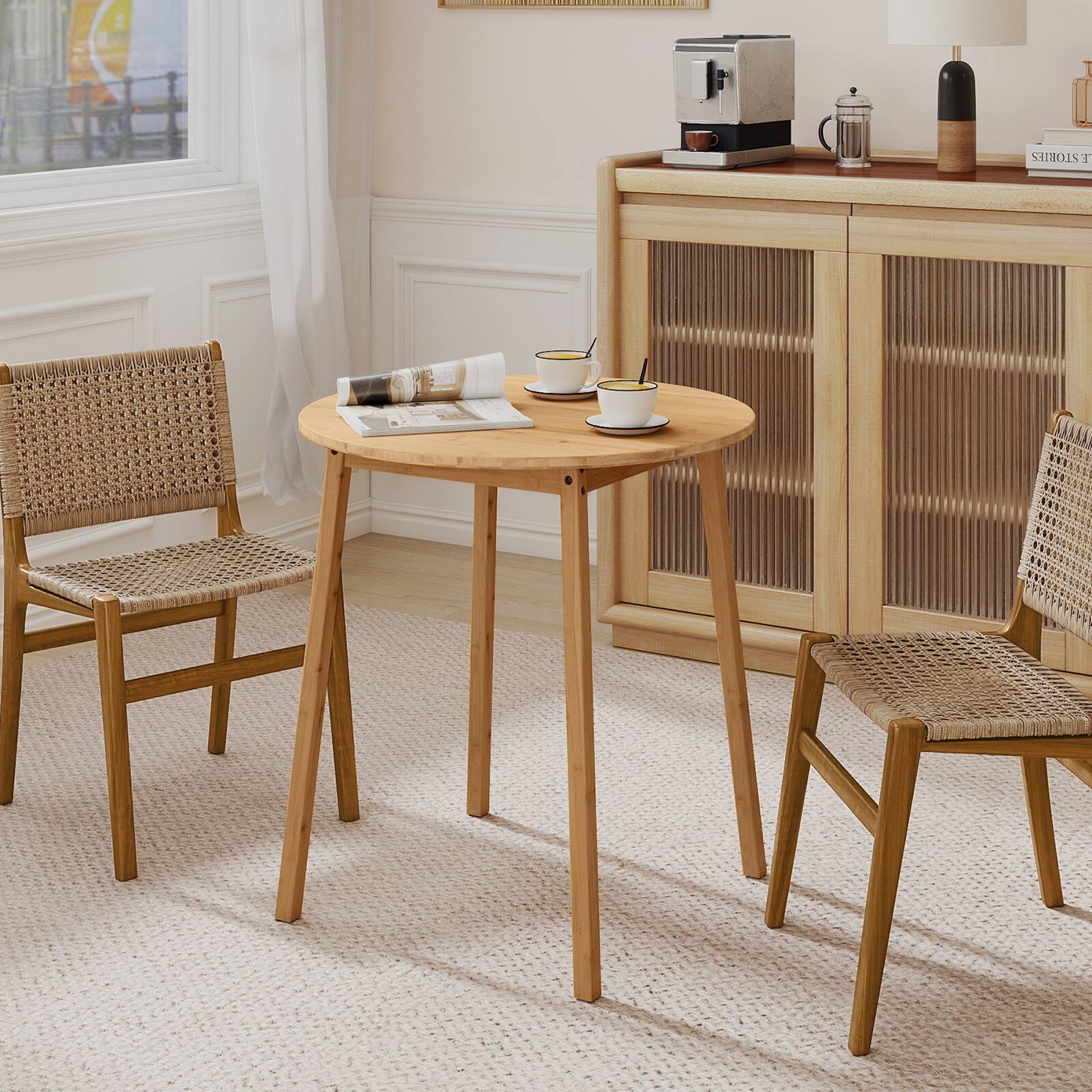 Alt View 7. Gymax - Gymax 27.5'' Round Bamboo Dining Table for 2-4 Person for Small Space Dining Room - Yellow.