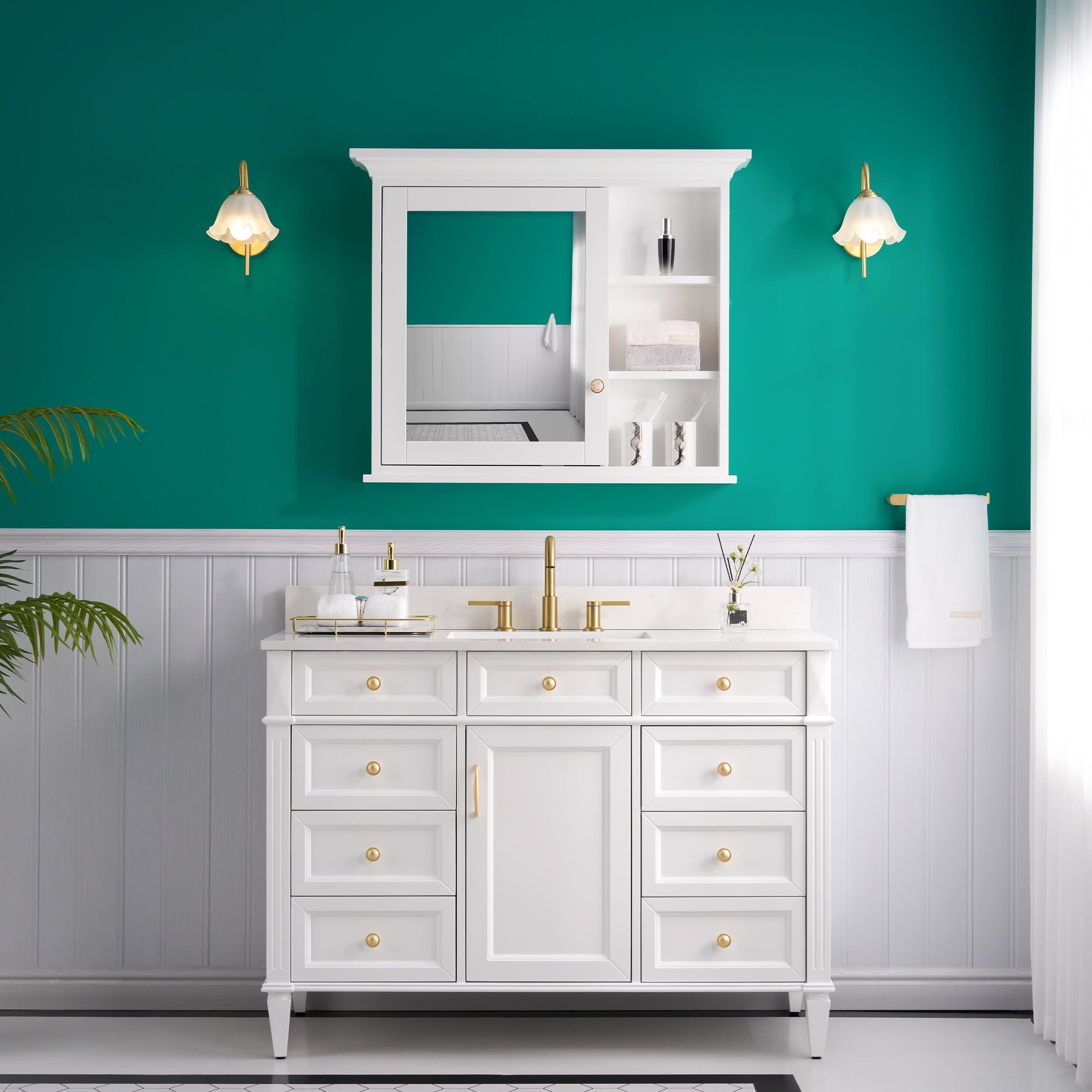 Alt View 8. WELLFOR - 36 in. W x 30 in. H Rectangular Solid Wood Medicine Cabinet with Mirror - White.