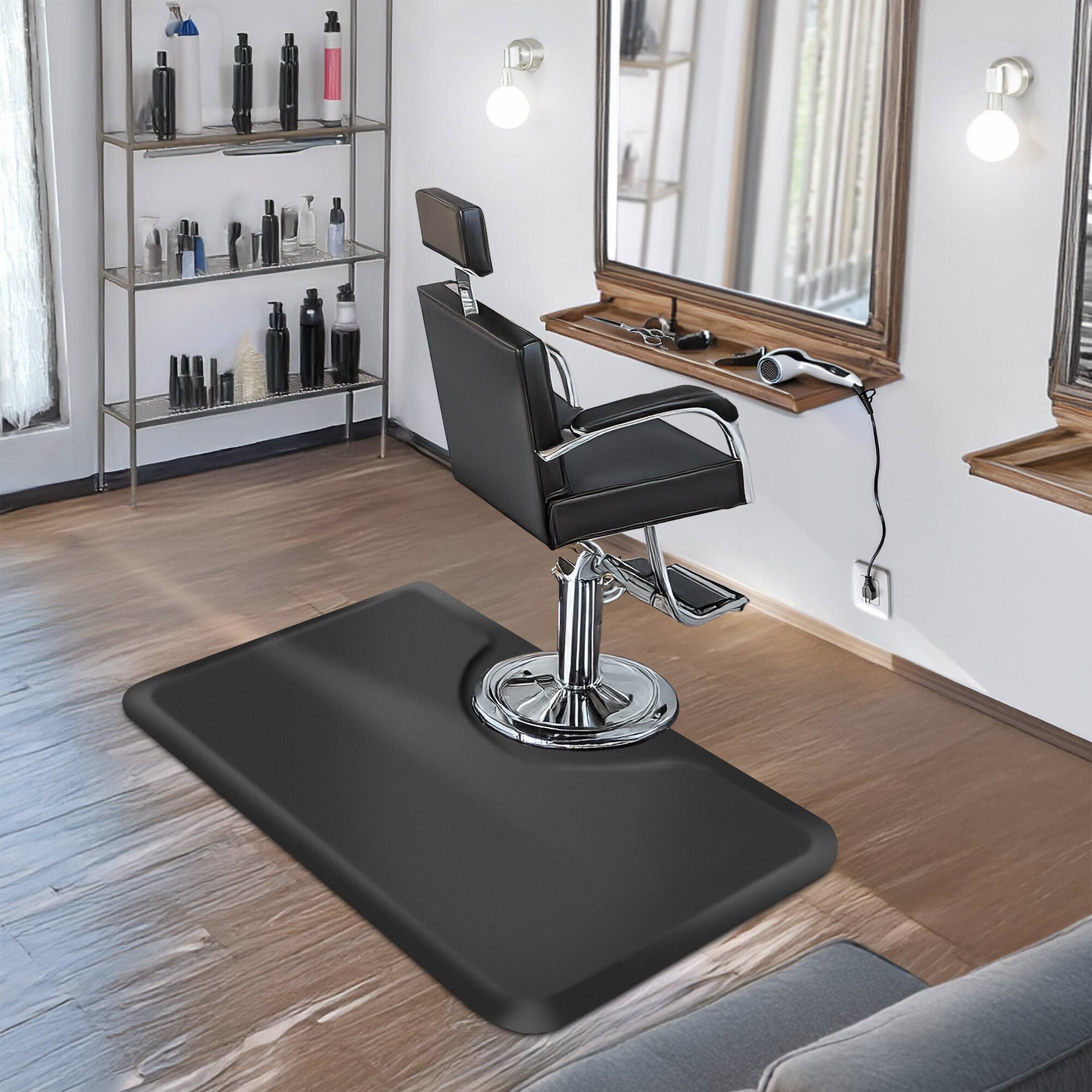 Alt View 1. Saloniture - 2pk 1/2-in Thick 3 x 5-ft Anti-Fatigue Mats for Salon Chair - Black.