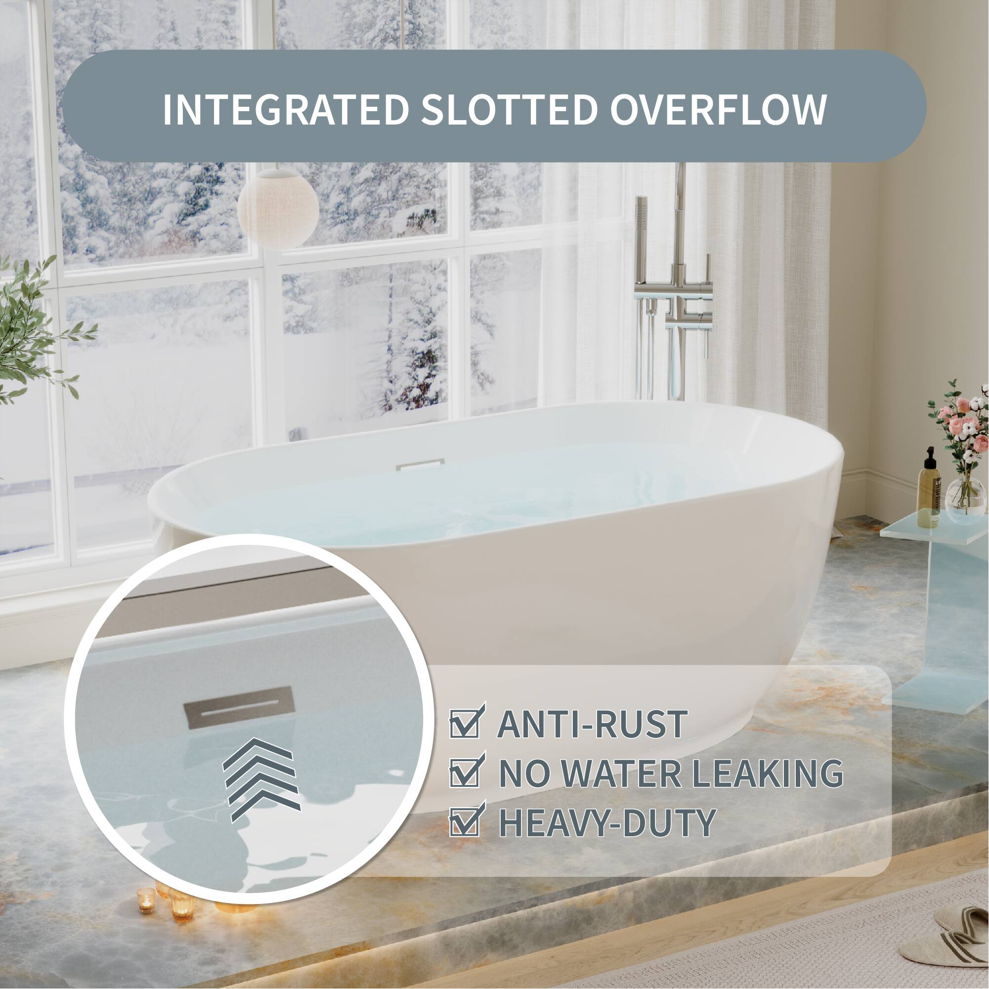 INTEGRATED SLOTTED OVERFLOW

ANTI-RUST
NO WATER LEAKING
HEAVY-DUTY