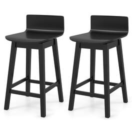 Costway - 24.5" Counter Height Bar Stools Set of 2 with Footrest Solid Rubber Wood Legs - Black