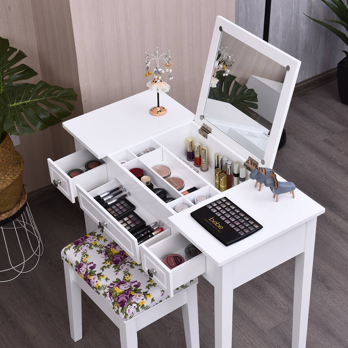 Alt View 8. Costway - Costway Vanity Dressing Table Flip Top 7 Compartments Makeup Desk - White.