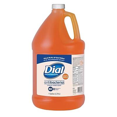 Kills 99.9% of bacteria in 10 seconds on skin when used as directed.  
Dial Professional Gold  
Antibacterial Liquid Hand Soap  
NSE E2  
1 Gallon (3.78 L)