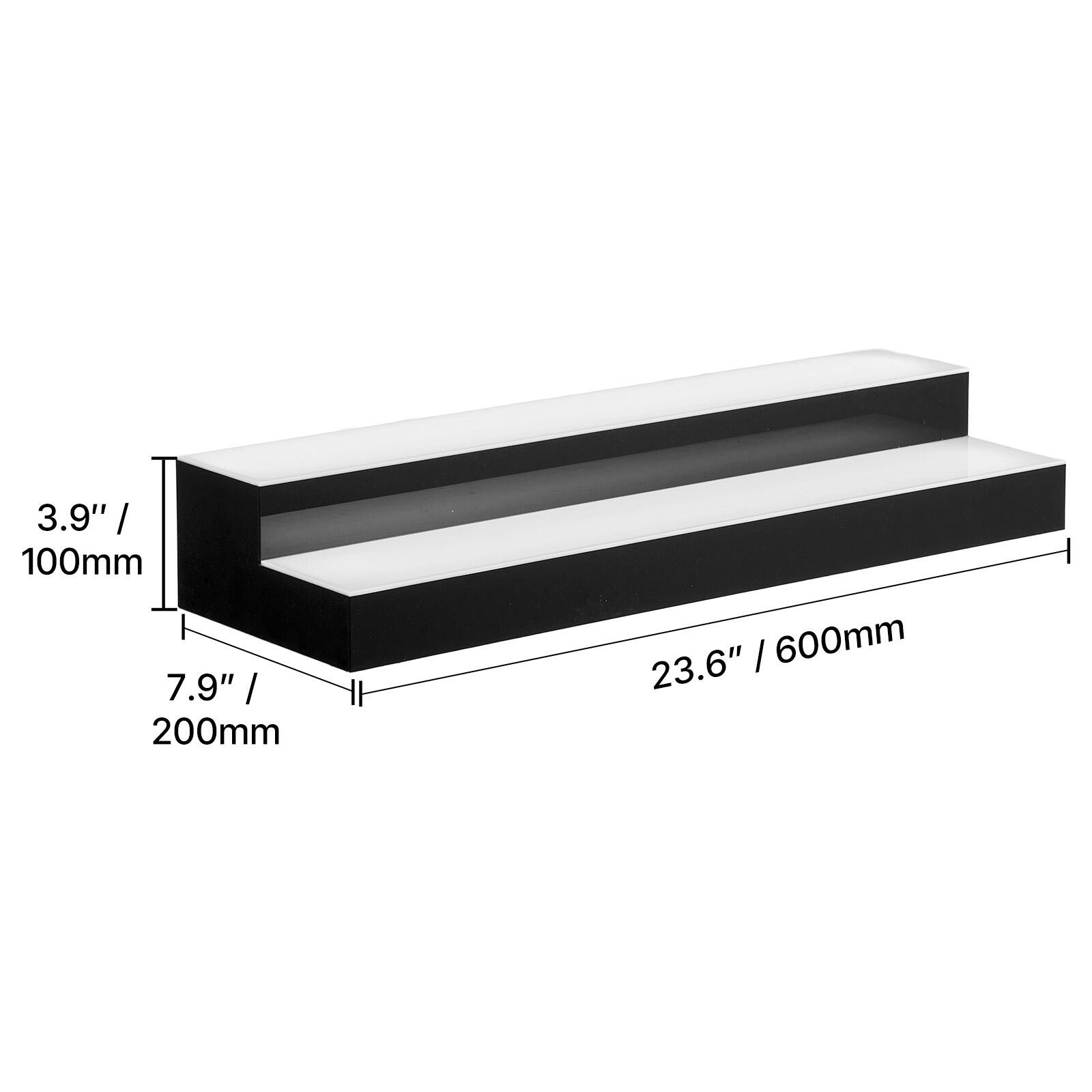 3.9" / 100mm  
7.9" / 200mm  
23.6" / 600mm