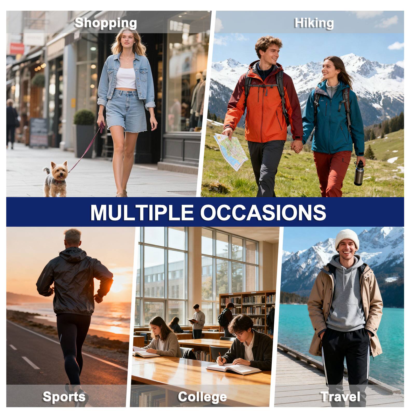 Shopping  
Hiking  
MULTIPLE OCCASIONS  
Sports  
College  
Travel
