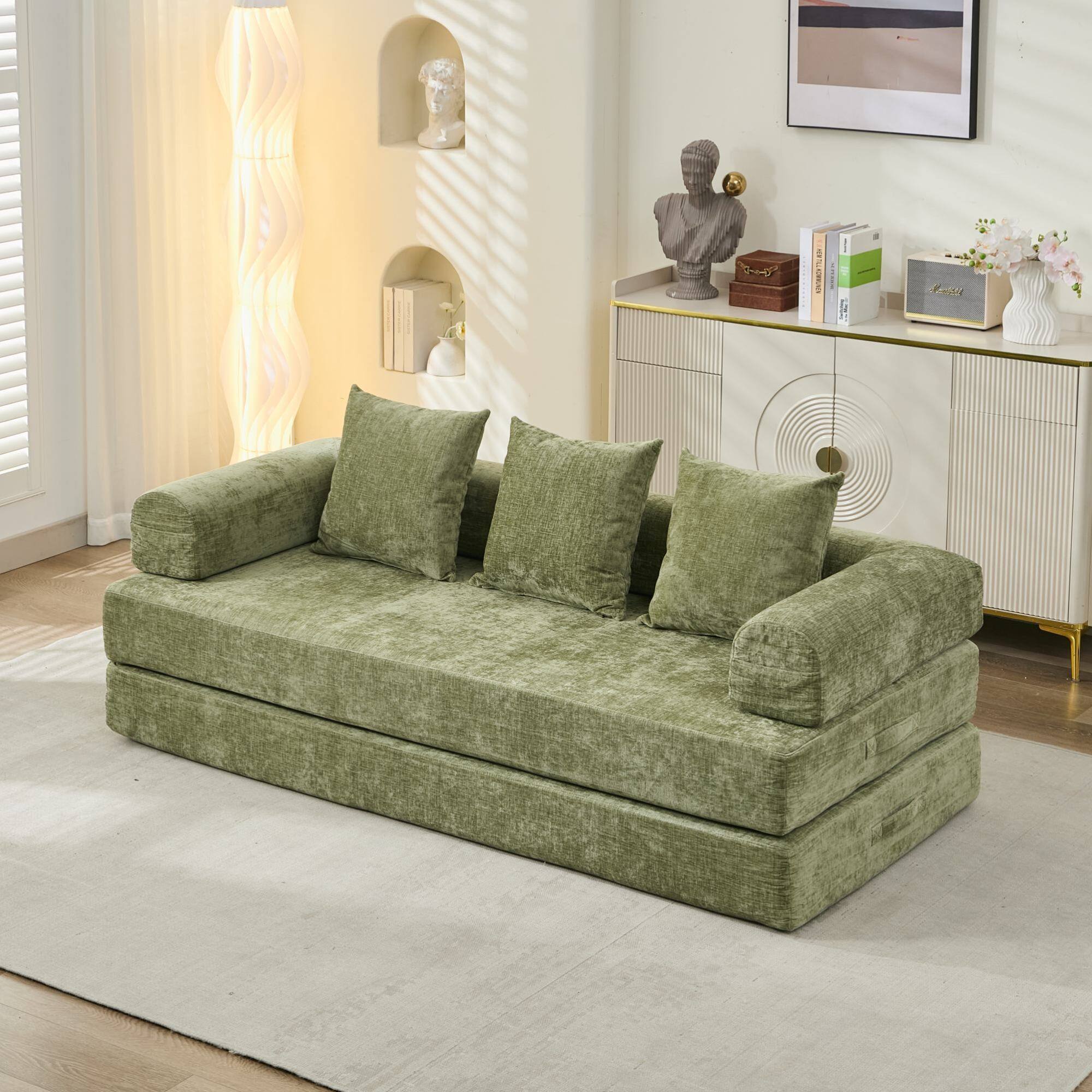 Alt View 4. GOODSILO - Convertible Folding Floor Sofa Bed with Armrests for Living Room, Bedroom, and Studio Lounging - Green.