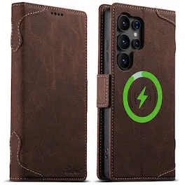 Dteck - for Samsung Galaxy S26 Ultra Case Wallet with Card Holder, Matte PU Leather Flip Phone Cover, MagSafe-Compatible - Brown