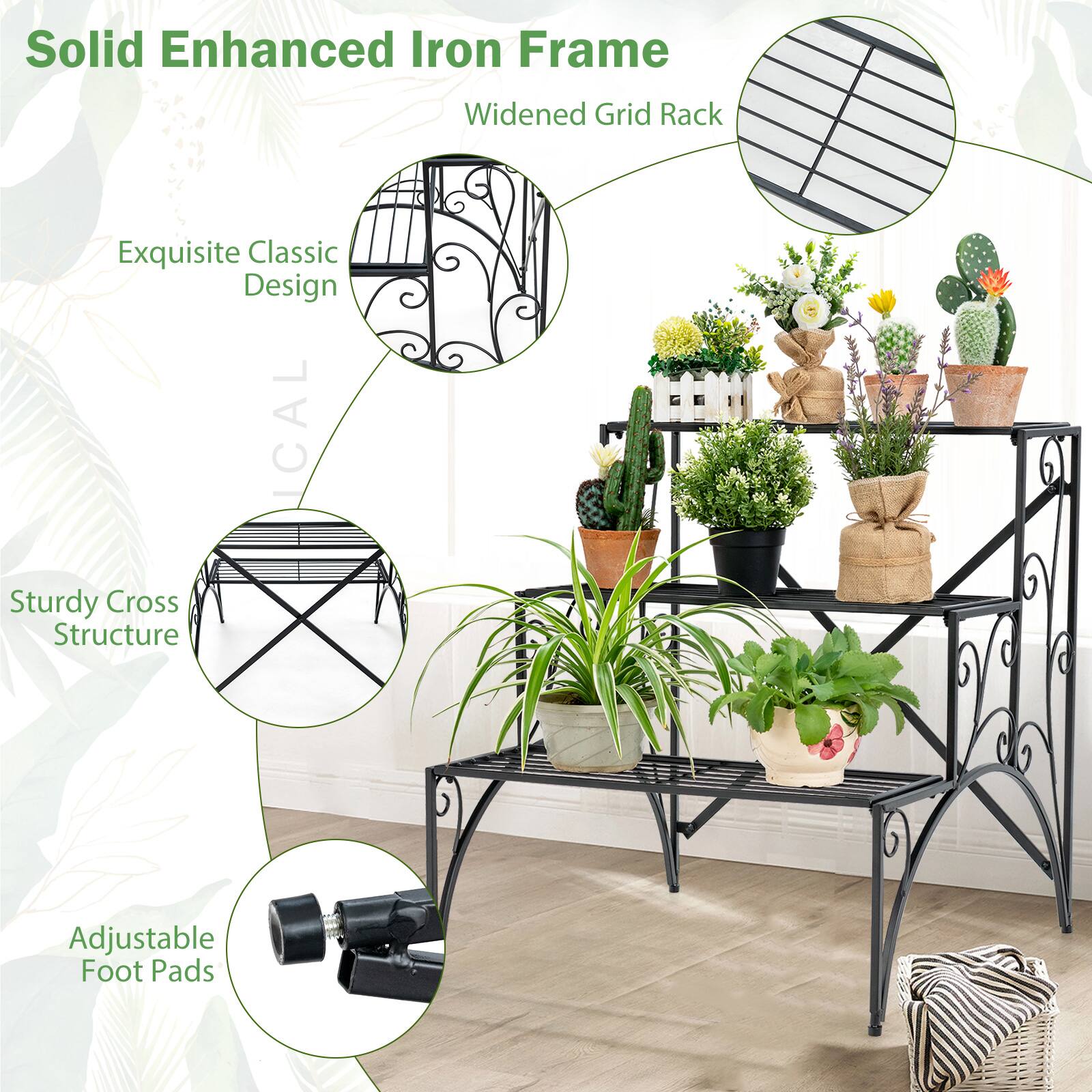 Solid Enhanced Iron Frame Widened Grid Rack Exquisite Classic Design Sturdy Cross Structure Adjustable Foot Pads