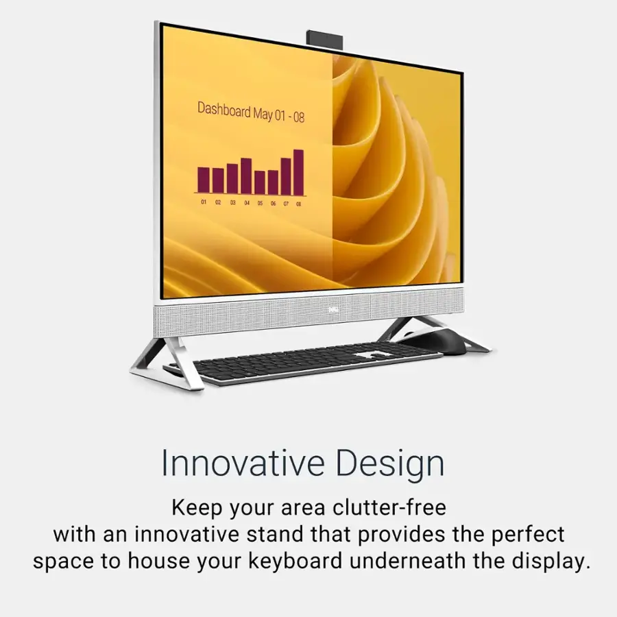 Innovative Design: Keep your area clutter-free with an innovative stand that provides the perfect space to house your keyboard underneath the display.