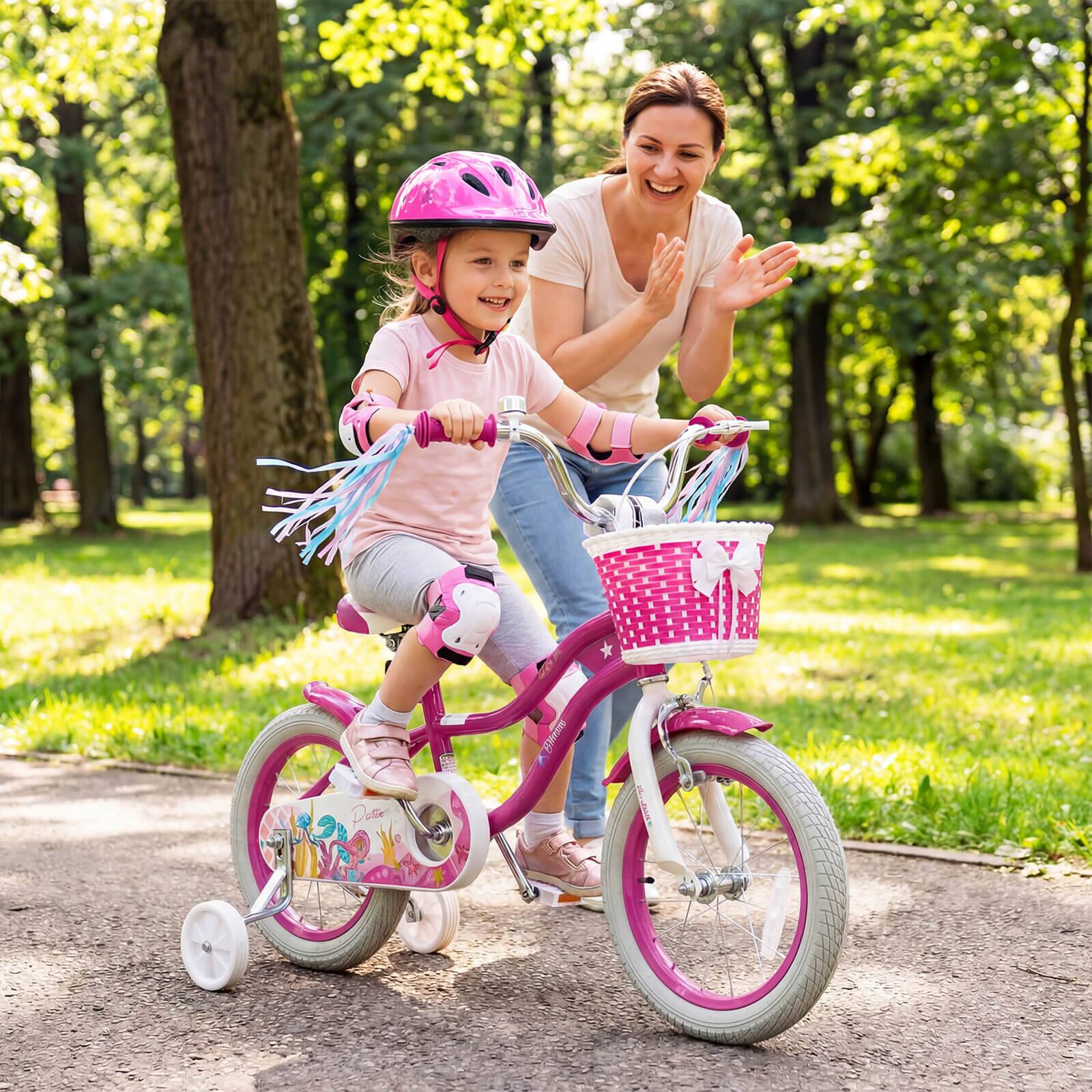 Alt View 1. Costway - Costway 14" Kids Bike, Toddler Bicycle with Training Wheels, Hand & Coaster Brakes - Rose Red.
