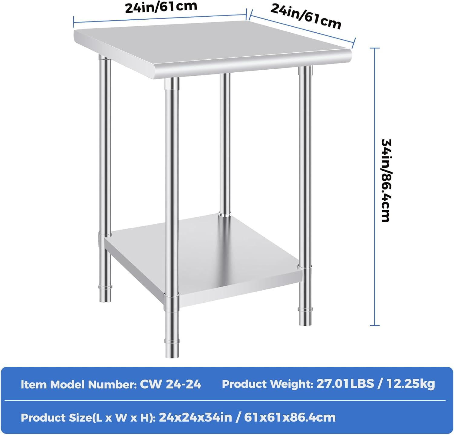 24in/61cm  
24in/61cm  
34in/86.4cm  

Item Model Number: CW 24-24  
Product Weight: 27.01LBS / 12.25kg  
Product Size(L x W x H): 24x24x34in / 61x61x86.4cm
