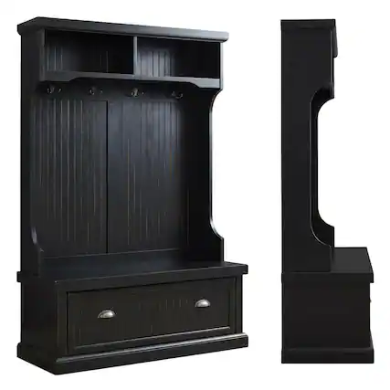Front. Crosley Furniture - Seaside Hall Tree - Distressed Black.
