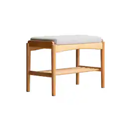 Ropilly - Mid-Century Modern Solid Wood Shoe Bench, Upholstered Entryway Storage Bench with Cushion - Beige