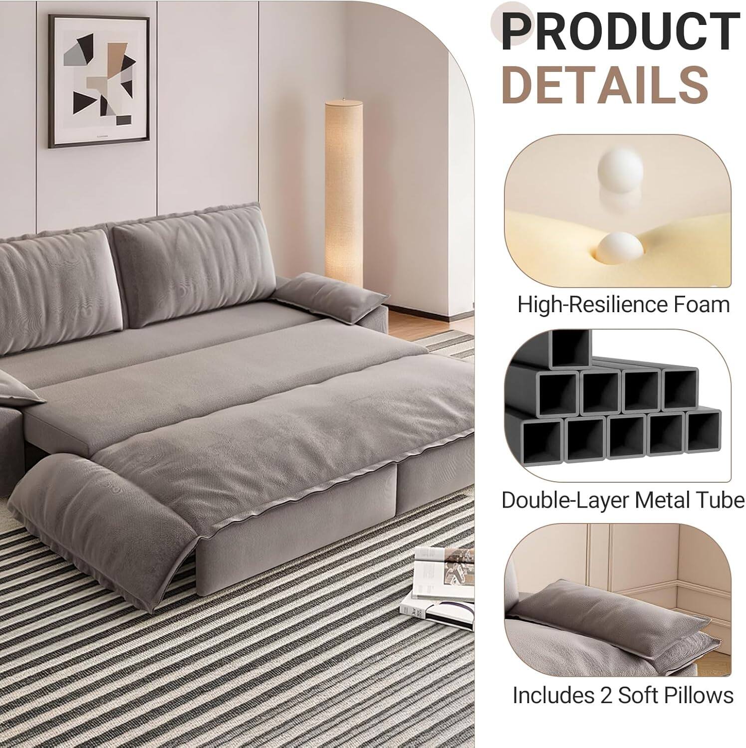 PRODUCT DETAILS

- High-Resilience Foam
- Double-Layer Metal Tube
- Includes 2 Soft Pillows