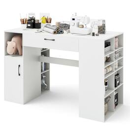 Kadyn - Counter Height Sewing Craft Table Computer Desk with Adjustable Shelves and Drawer- Home Office Desks - White