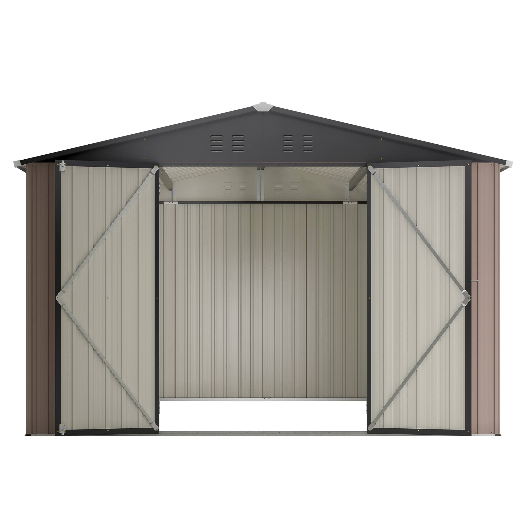 Alt View 5. Mondawe - 10x10 FT Metal Storage Shed with Lockable Doors - Brown.