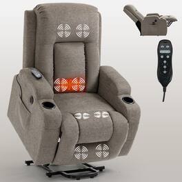 Akoasm - Power Lift Recliner Chair Massage Chair with 8-Point Vibration and Lumbar Heating, USB Charging Port, Cup Holders - Brown