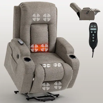 Front. Akoasm - Power Lift Recliner Chair Massage Chair with 8-Point Vibration and Lumbar Heating, USB Charging Port, Cup Holders-Brown - Brown.