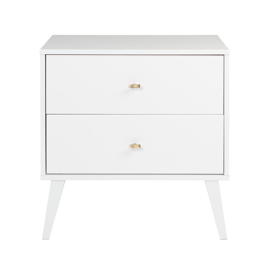 Angle. Prepac - Milo Mid Century Modern  2-drawer Nightstand, White - White.