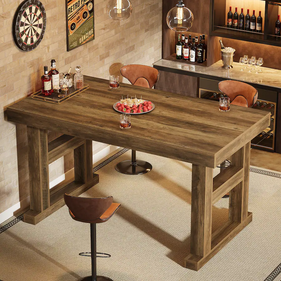 Tribesigns Farmhouse Bar Table with Engineered Wood Construction and ...