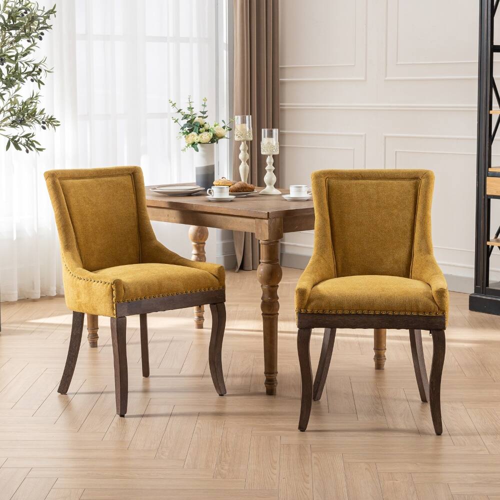Alt View 10. Loheer - Loheer Golden Yellow Dining Chairs Set of 2 Thick Fabric High Back Solid Wood Legs - Golden Yellow.
