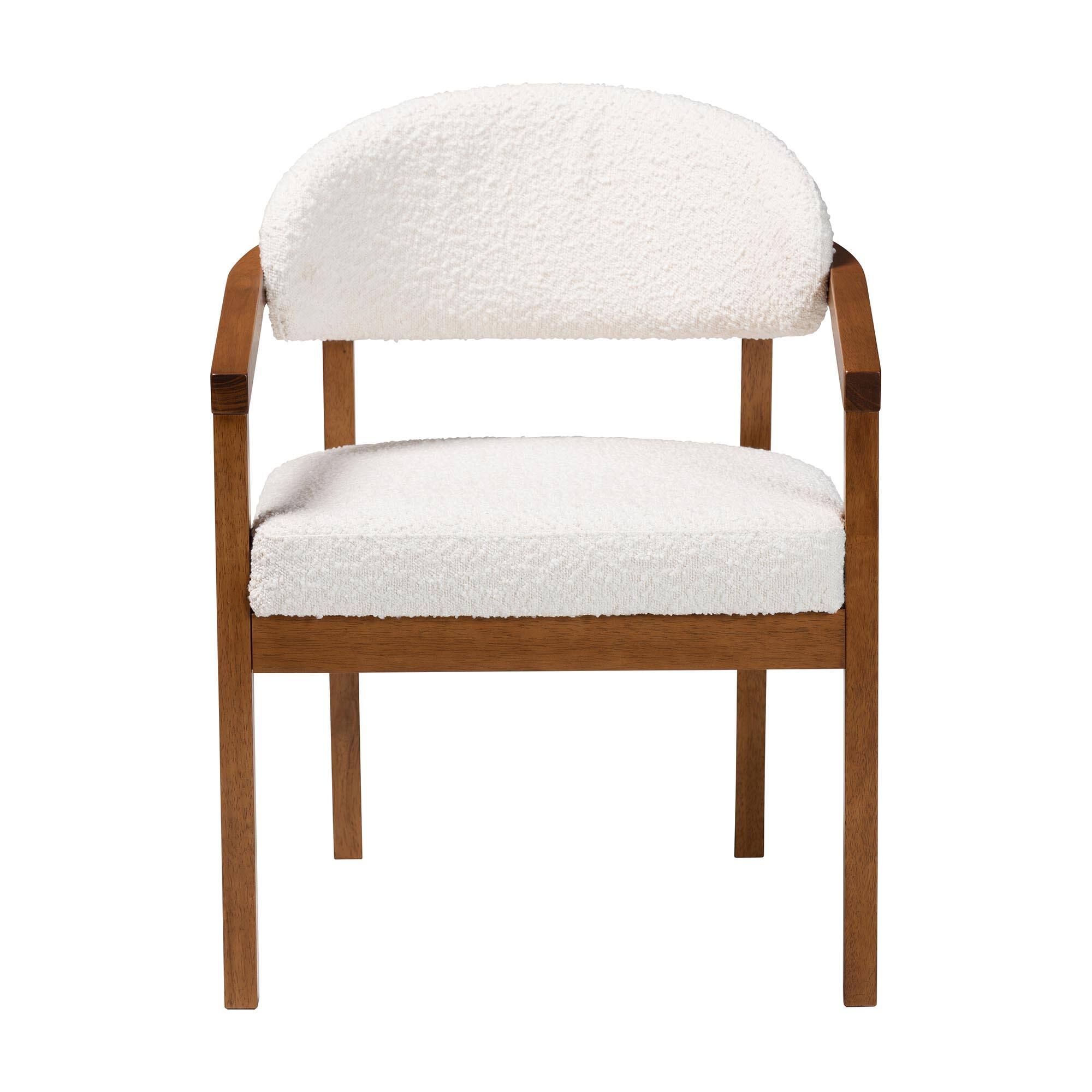 Angle. Baxton Studio - Biana Boucle Dining Chair – Modern Upholstered Accent Armchair, Cream, Minimalist Design - Cream/Walnut Brown.