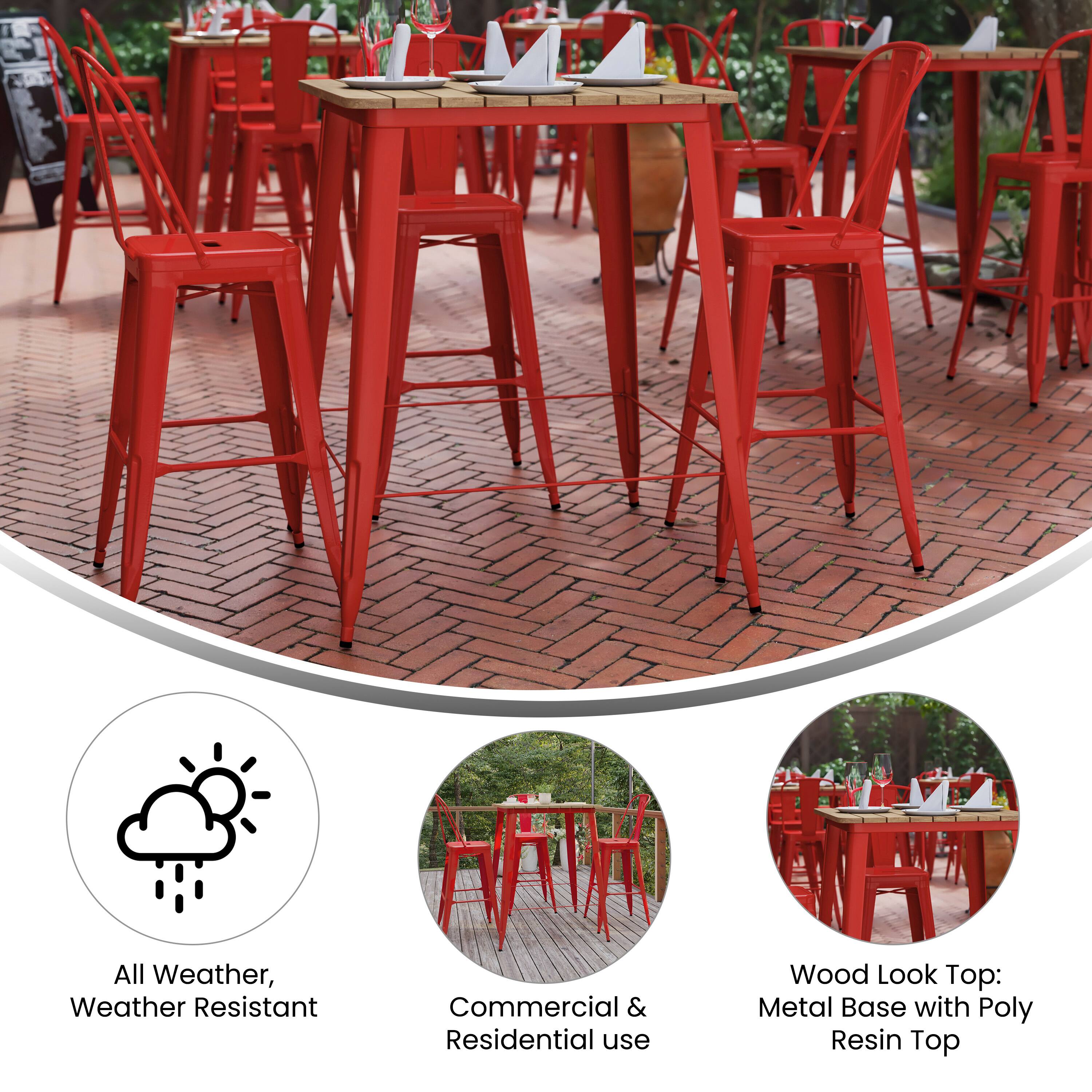 All Weather, Weather Resistant  
Commercial & Residential use  
Wood Look Top: Metal Base with Poly Resin Top